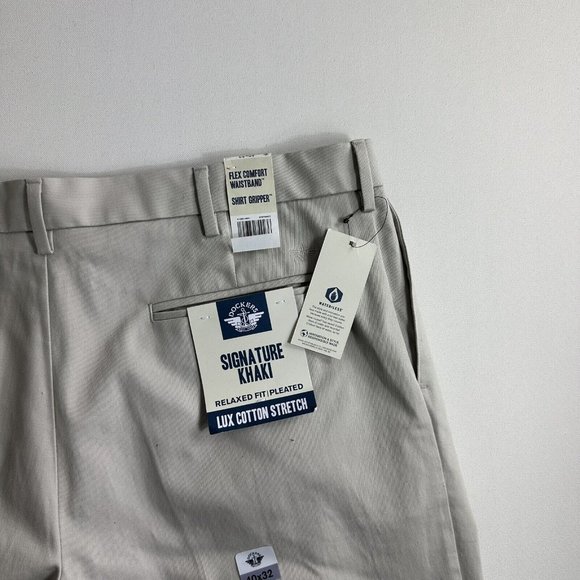 Dockers Men's Relaxed Fit Signature Khaki Lux Cotton Pleated Beige Casual 40x32 - Picture 5 of 7